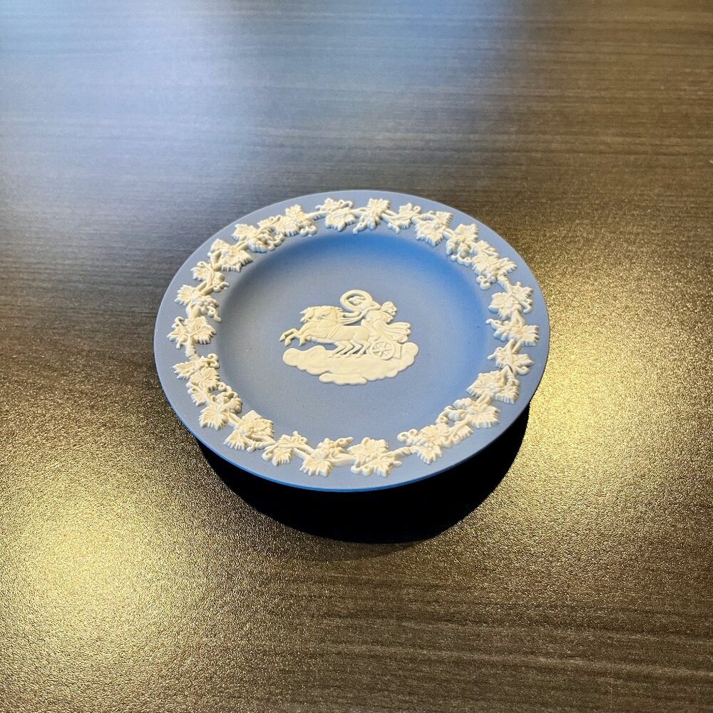 Vintage Wedgwood Blue Jasperware Goddess Aurora 4.5" Small Plate Trinket Dish
